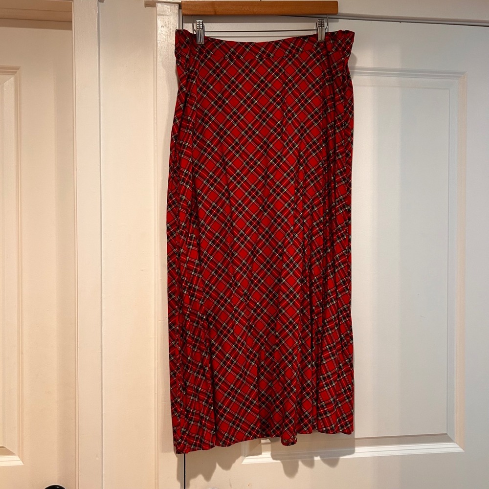 Vintage Nutcracker Red Tartan Plaid Maxi Skirt Women's Large‎ Preppy Holiday